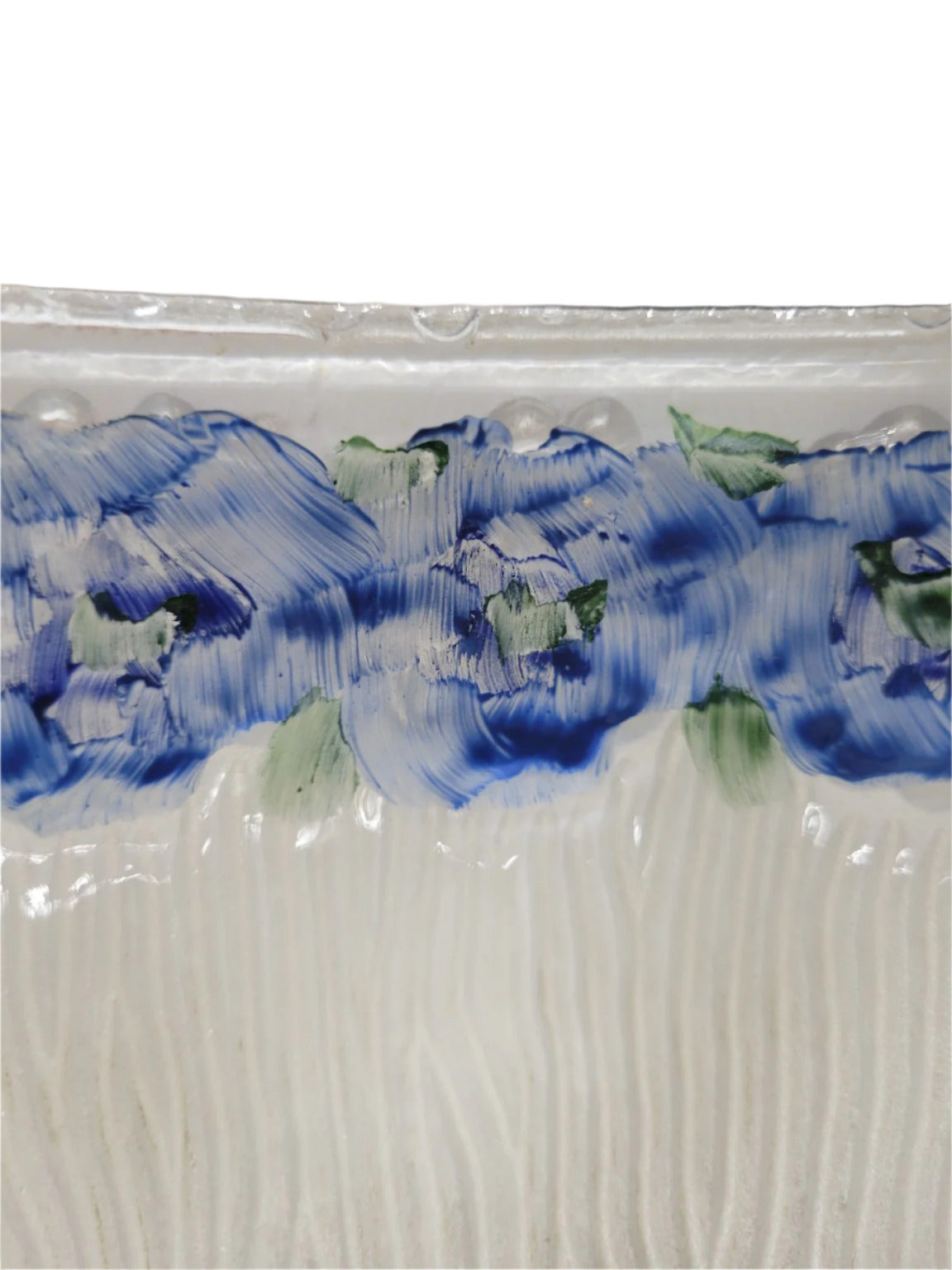 Embossed Satin Glass Dome Shade with Blue Floral Band – 6 ¾" Diameter x 5 ½" Tall