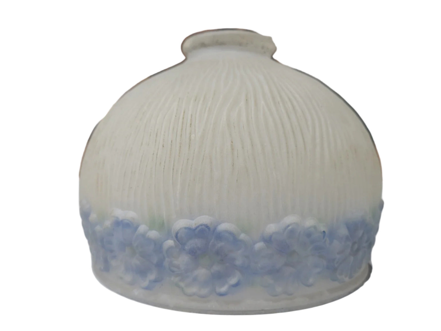 Embossed Satin Glass Dome Shade with Blue Floral Band – 6 ¾" Diameter x 5 ½" Tall