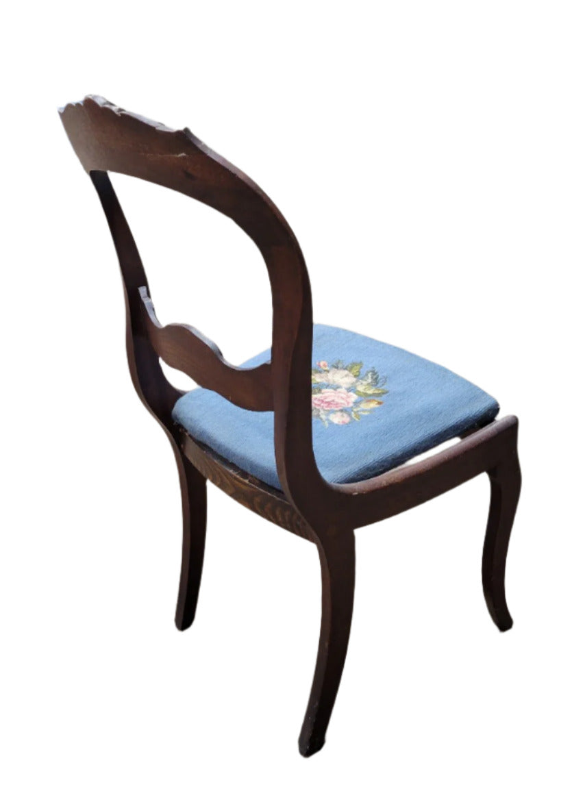 Victorian Needlepoint Balloon-Back Chair – Rose Carving Detail