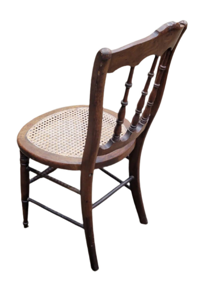 Antique Cane Seat Chairs – Pair with Turned Spindles and Inlay Detail