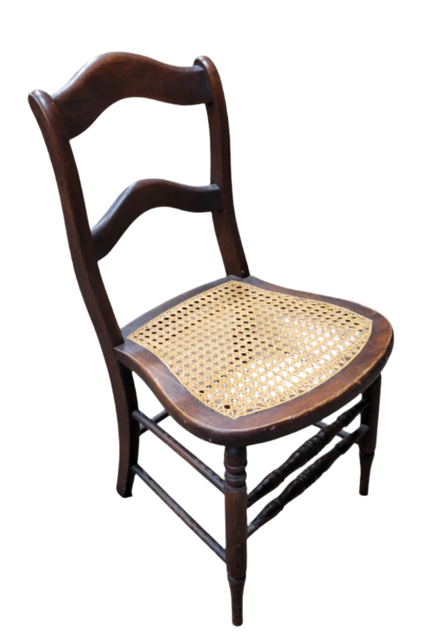 Pair of Antique Ladder-Back Chairs with Cane Seats – Handwoven Detail