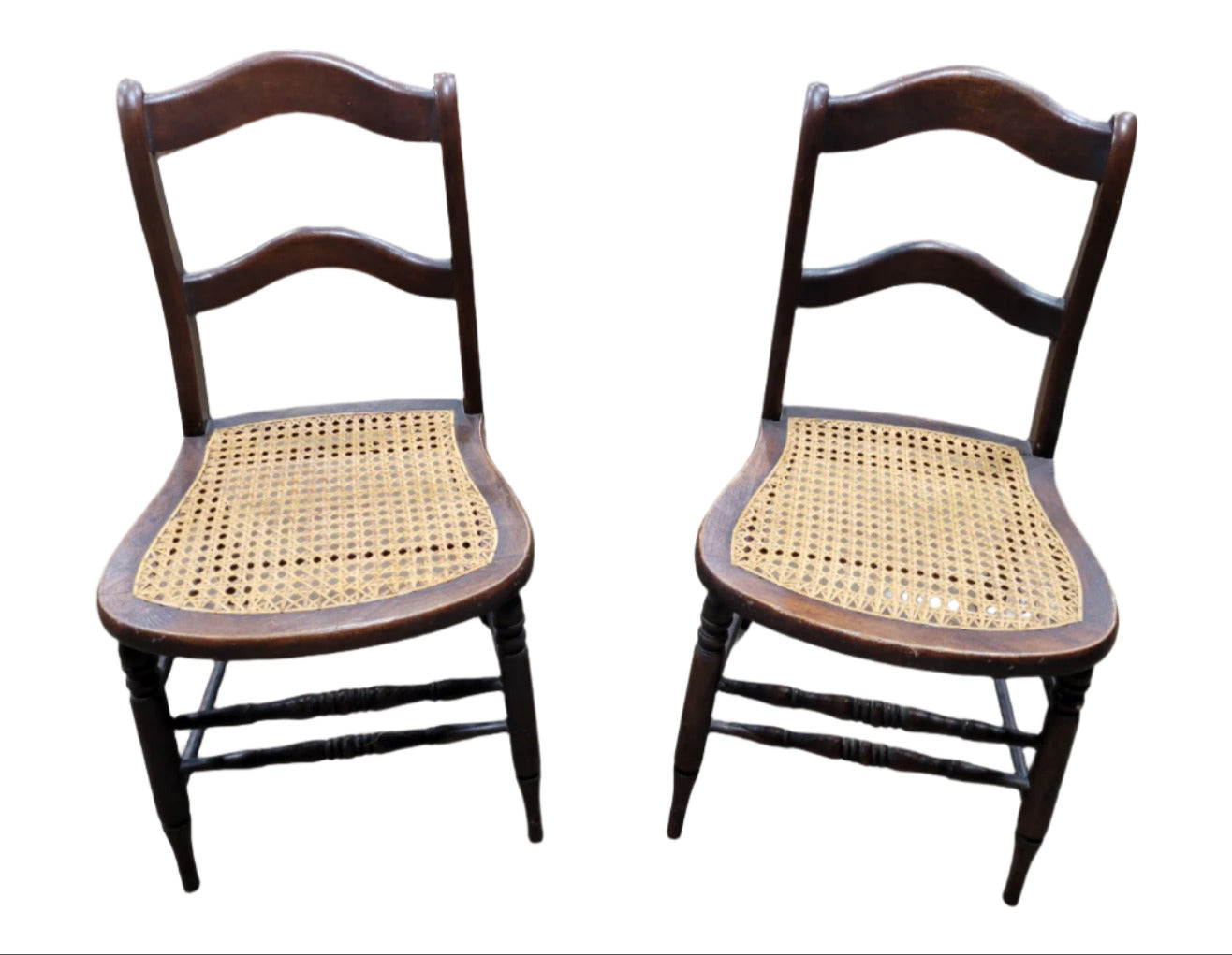 Pair of Antique Ladder-Back Chairs with Cane Seats – Handwoven Detail