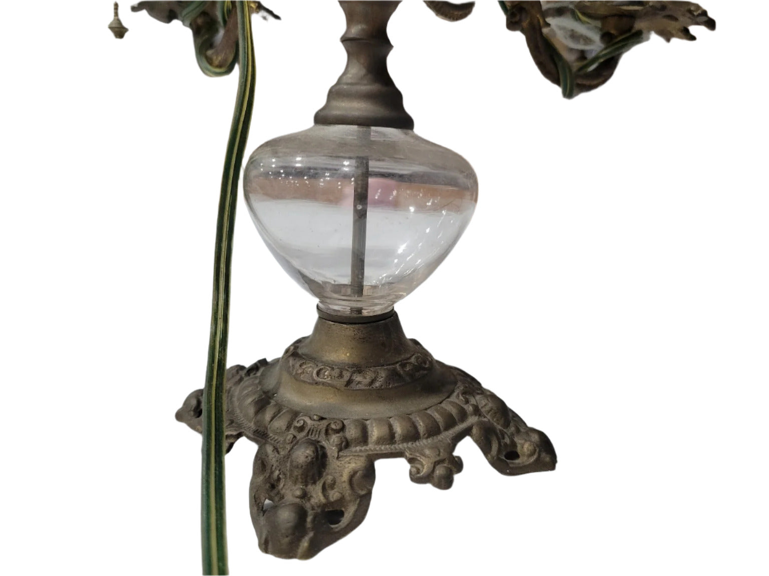 Antique Cast Metal Candelabra Converted Lamp – 4 Arm with Glass Center