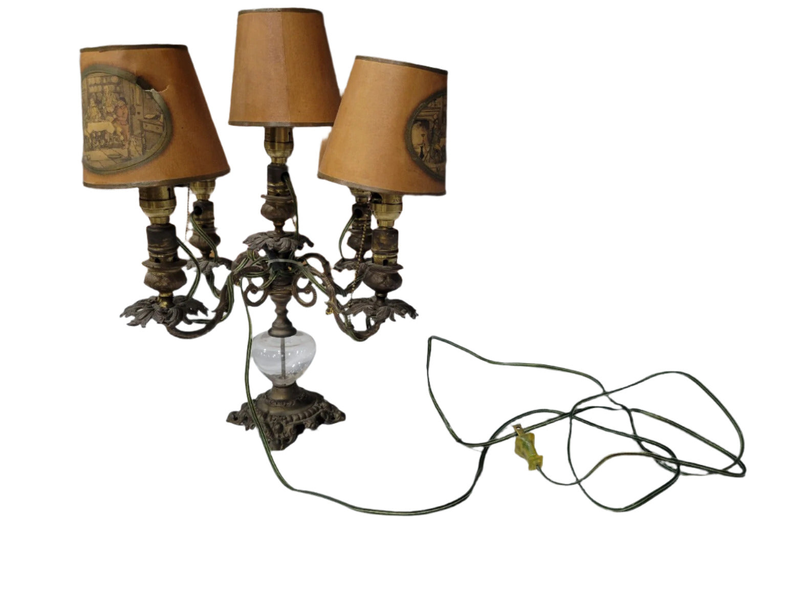 Antique Cast Metal Candelabra Converted Lamp – 4 Arm with Glass Center