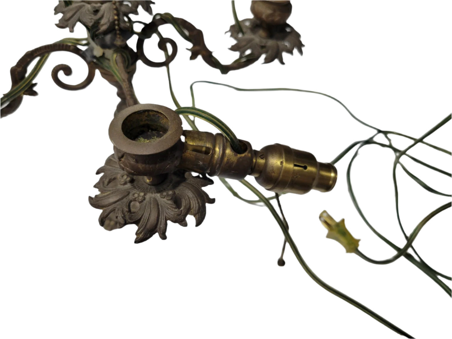 Antique Cast Metal Candelabra Converted Lamp – 4 Arm with Glass Center