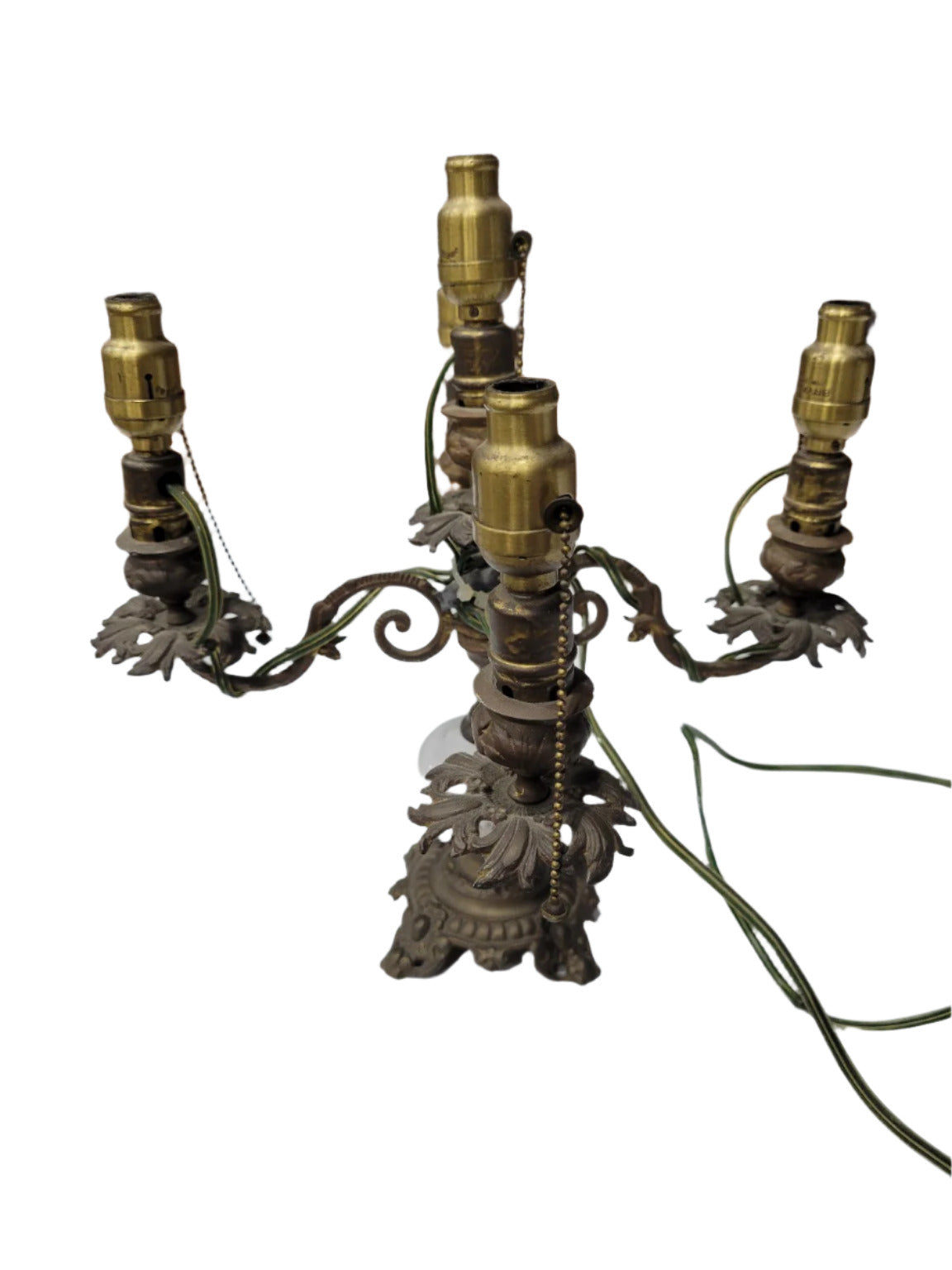 Antique Cast Metal Candelabra Converted Lamp – 4 Arm with Glass Center
