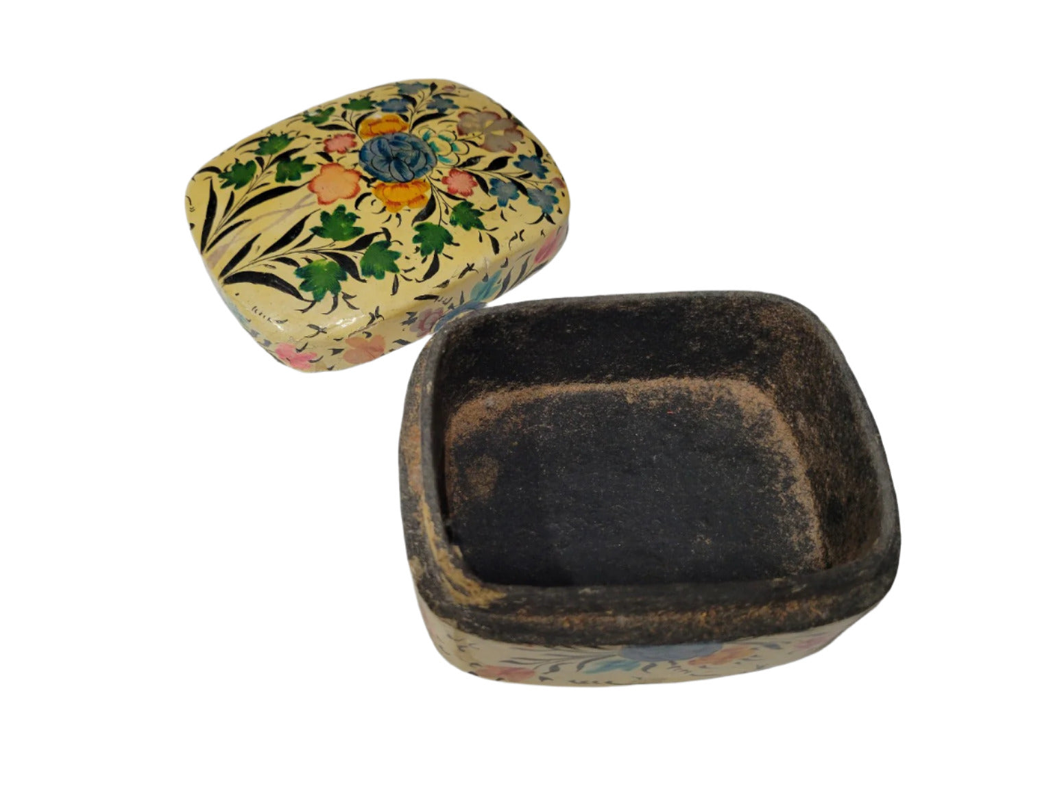 Kashmiri Hand-Painted Paper Mâché Trinket Box – Floral Motif