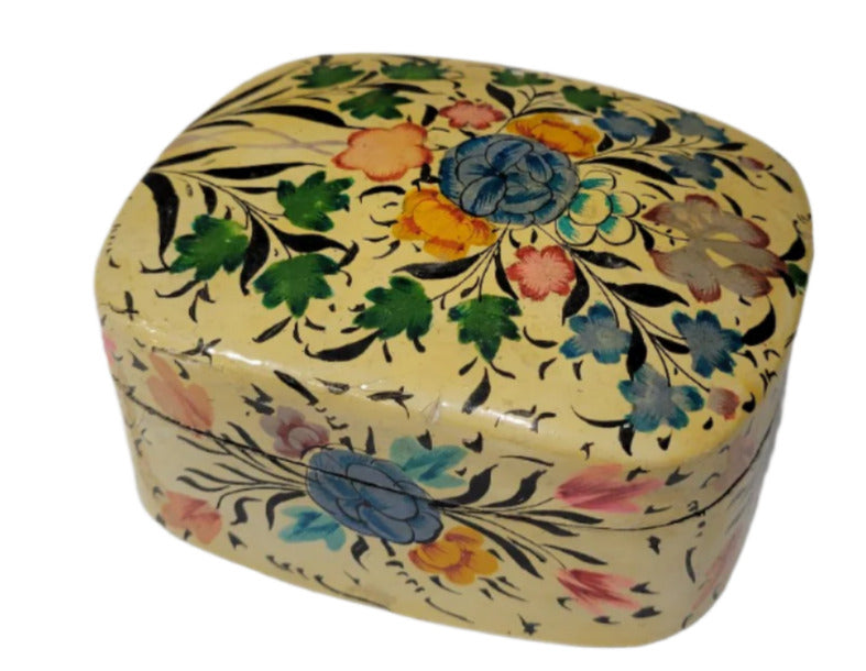 Kashmiri Hand-Painted Paper Mâché Trinket Box – Floral Motif