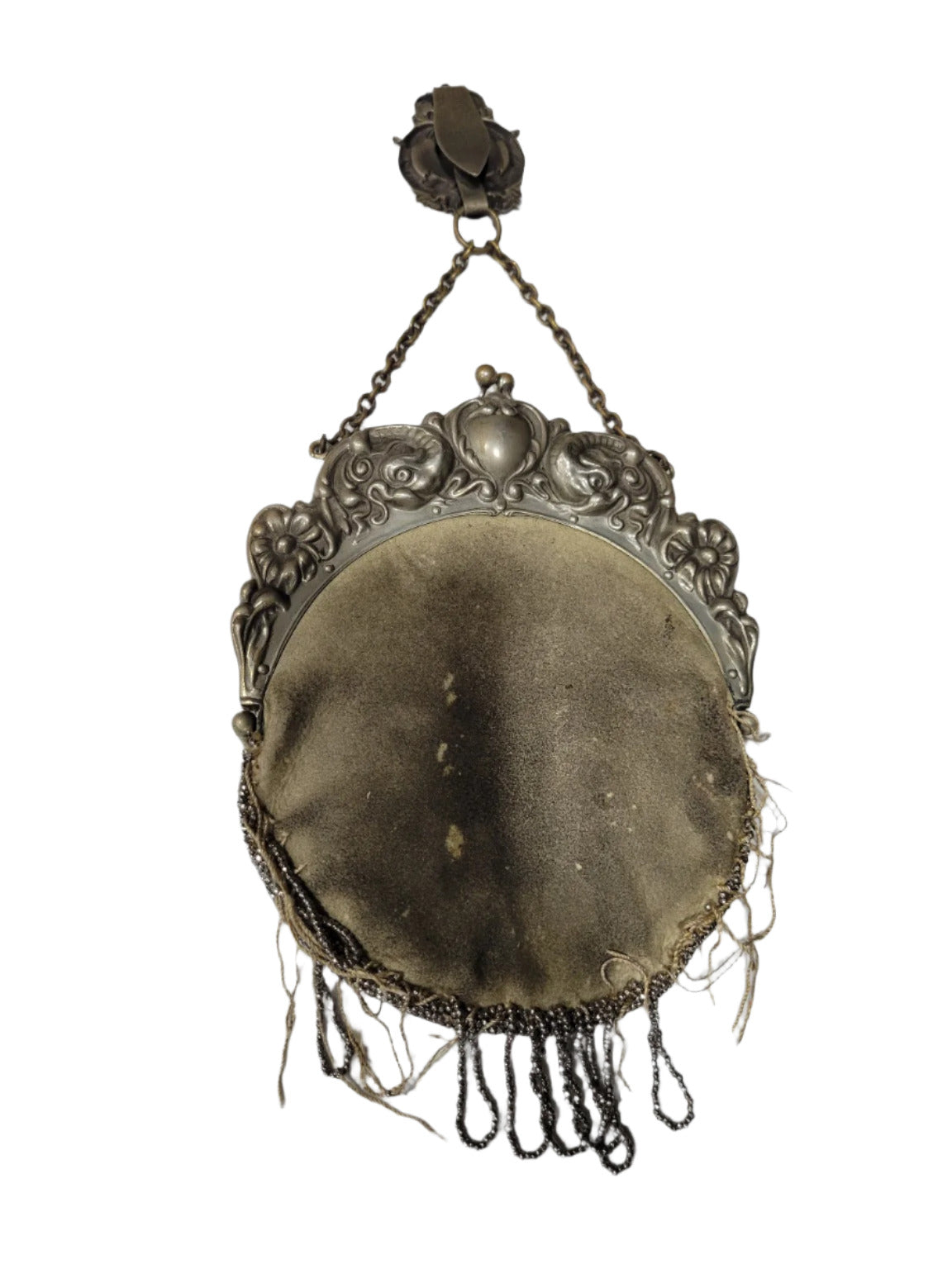 Antique G. Silver Beaded Coin Purse – Ornate Frame with Chain Handle