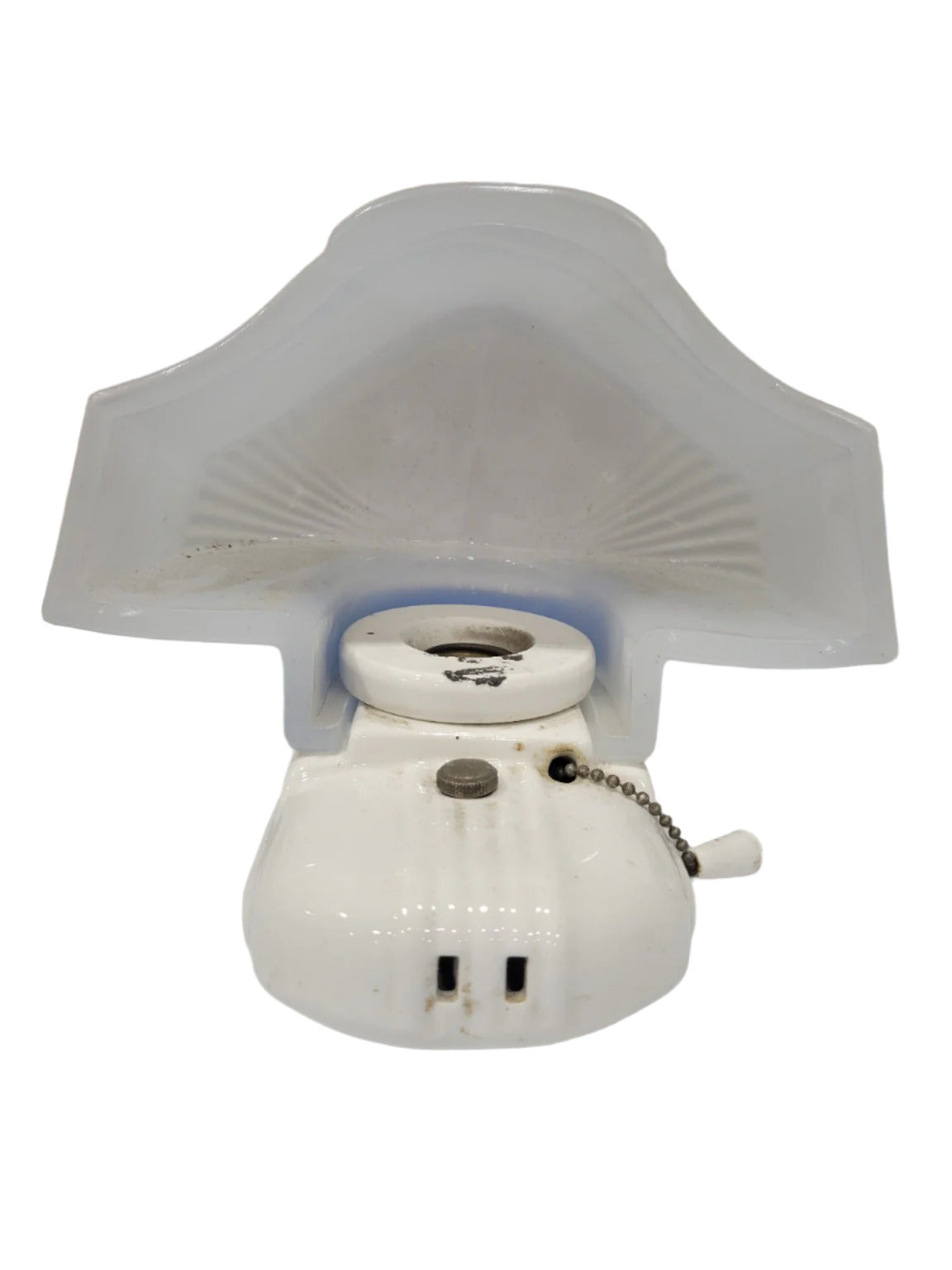Vintage Porcelain Bathroom Wall Sconce with Frosted Glass Shade – Pull Chain