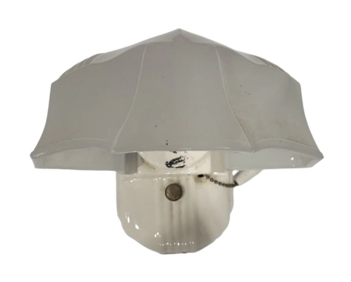 Vintage Porcelain Bathroom Wall Sconce with Frosted Glass Shade – Pull Chain