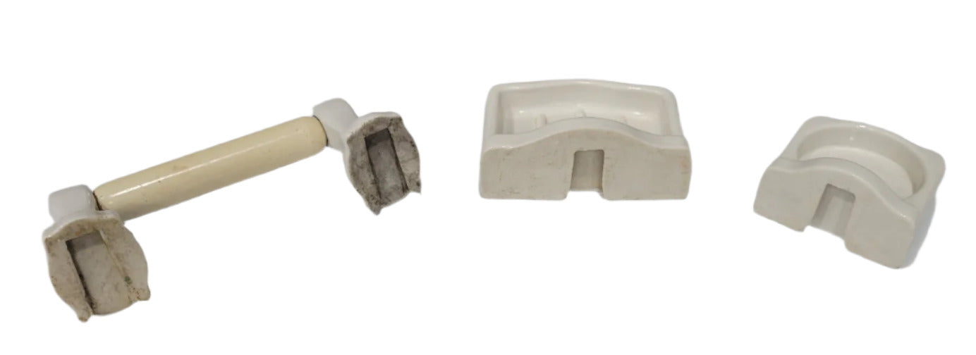 Vintage Ceramic Bathroom Fixture Set – Toilet Paper Holder, Soap Dish & Cup Holder