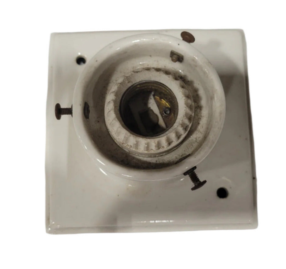 Vintage Square Porcelain Ceiling or Wall Light Fixture Base – 4 ¾"
