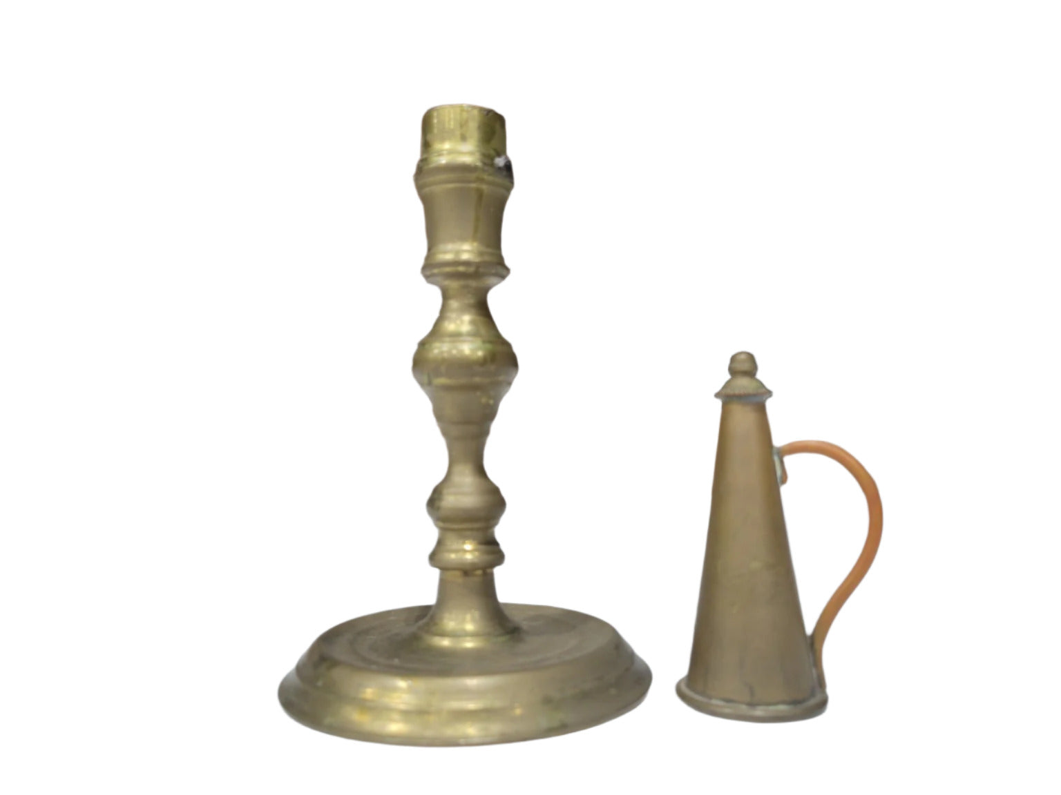Vintage Moroccan Brass Candlestick with Matching Snuffer – 6" Tall