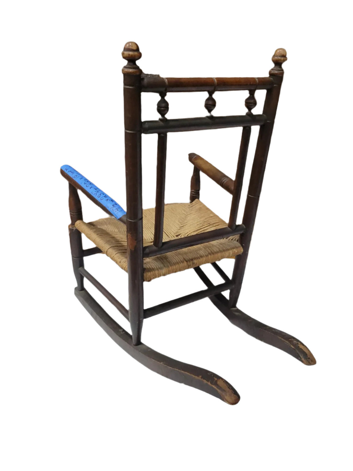 Antique Child’s Ladder-Back Rocking Chair with Woven Rush Seat – 19 ½" W