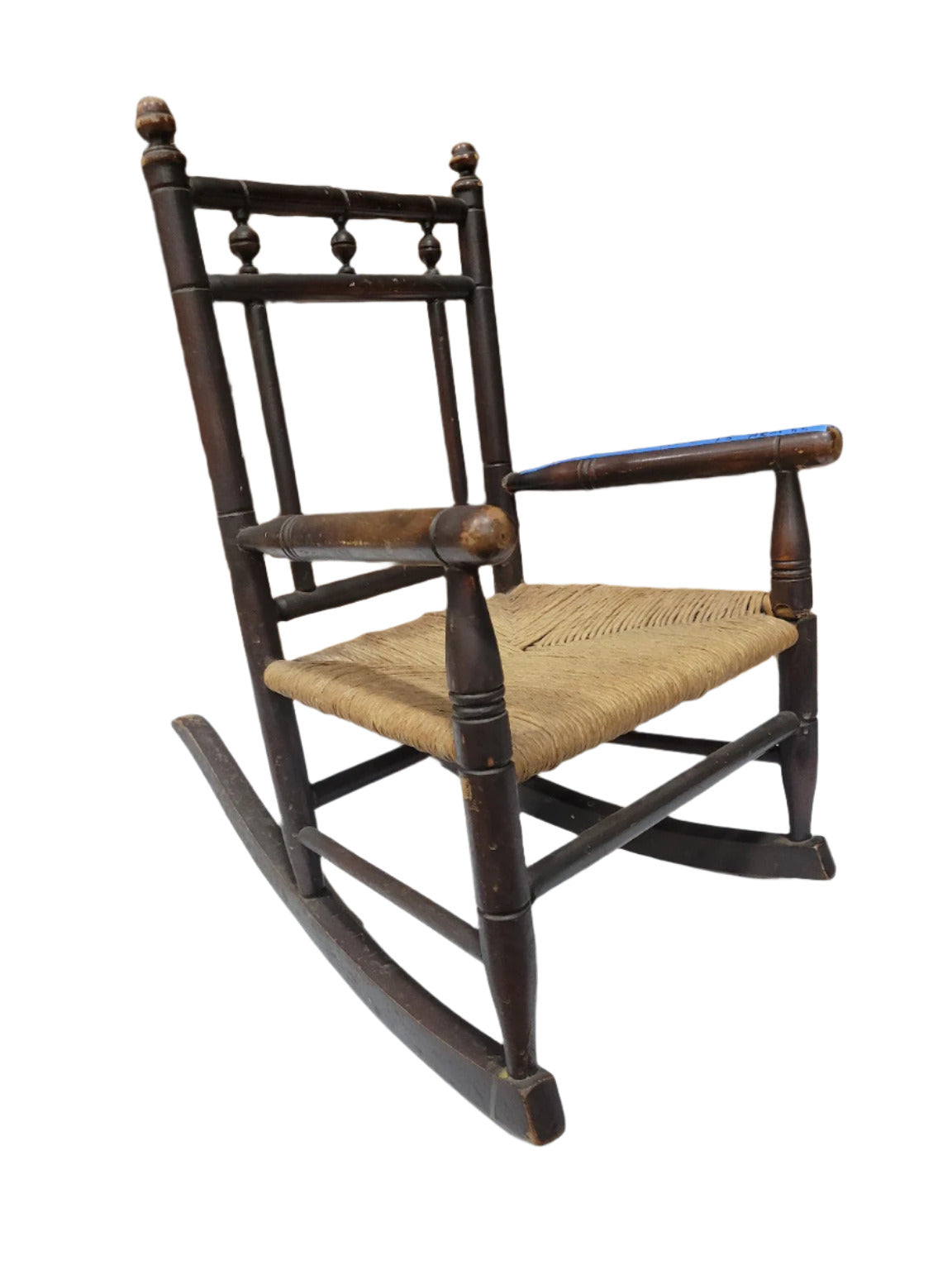 Antique Child’s Ladder-Back Rocking Chair with Woven Rush Seat – 19 ½" W