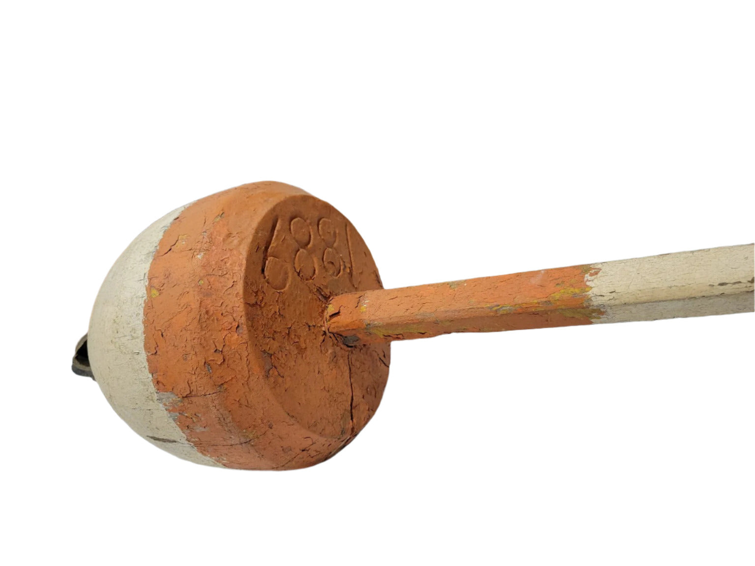 Large Vintage Wooden Lobster Buoy – Orange & White, Stamped “1889”