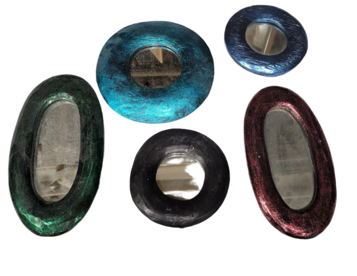 Set of 5 Iridescent Oval and Round Mini Wall Mirrors – Mixed Sizes