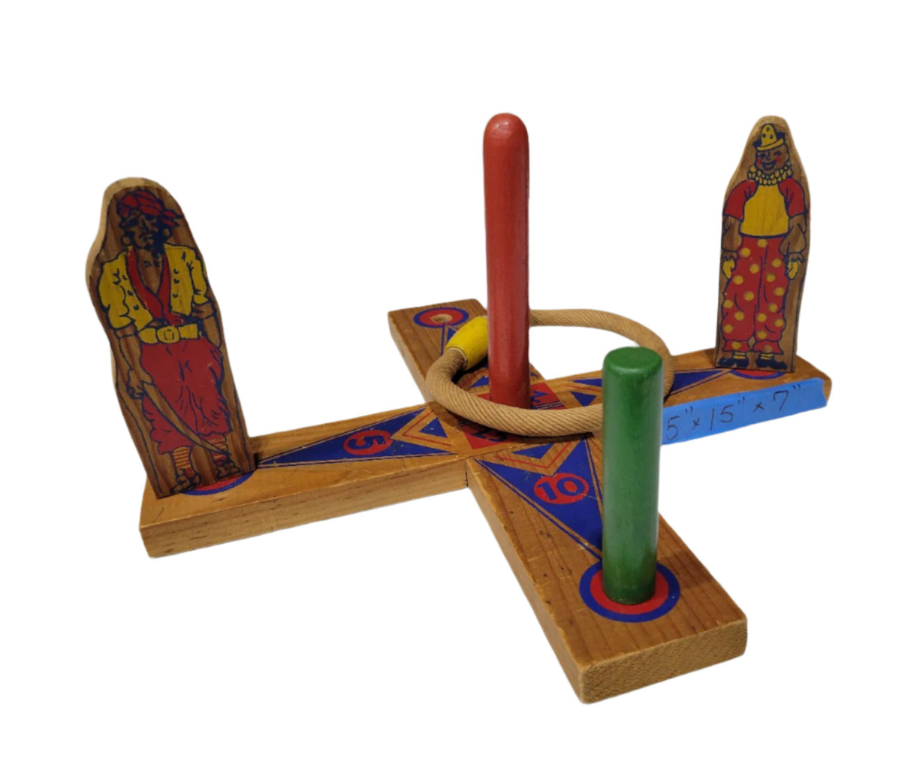 Vintage Wooden Ring Toss Game – Hand-Painted Carnival Theme – 15" x 15"