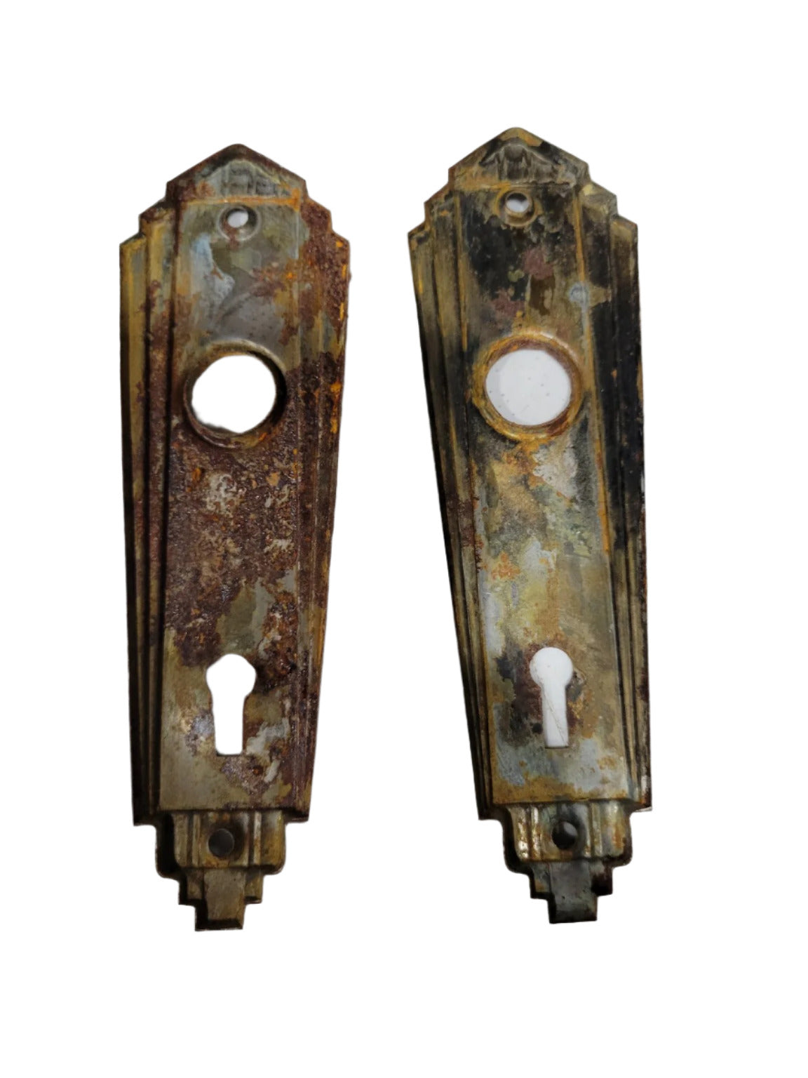 Set of 2 Antique Art Deco Brass Escutcheon Plates – Rusted Patina