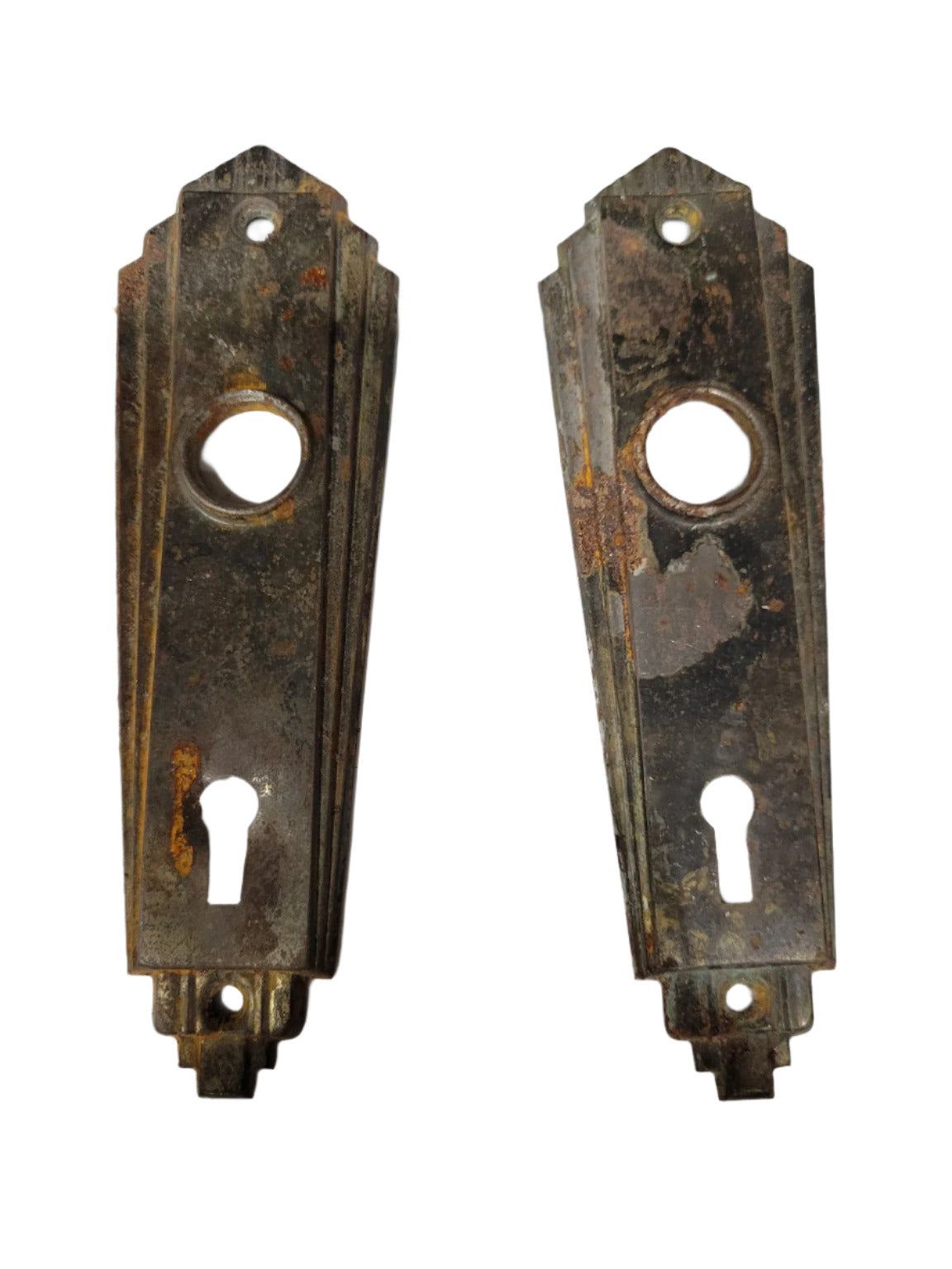 Set of 2 Antique Art Deco Brass Escutcheon Plates – Rusted Patina