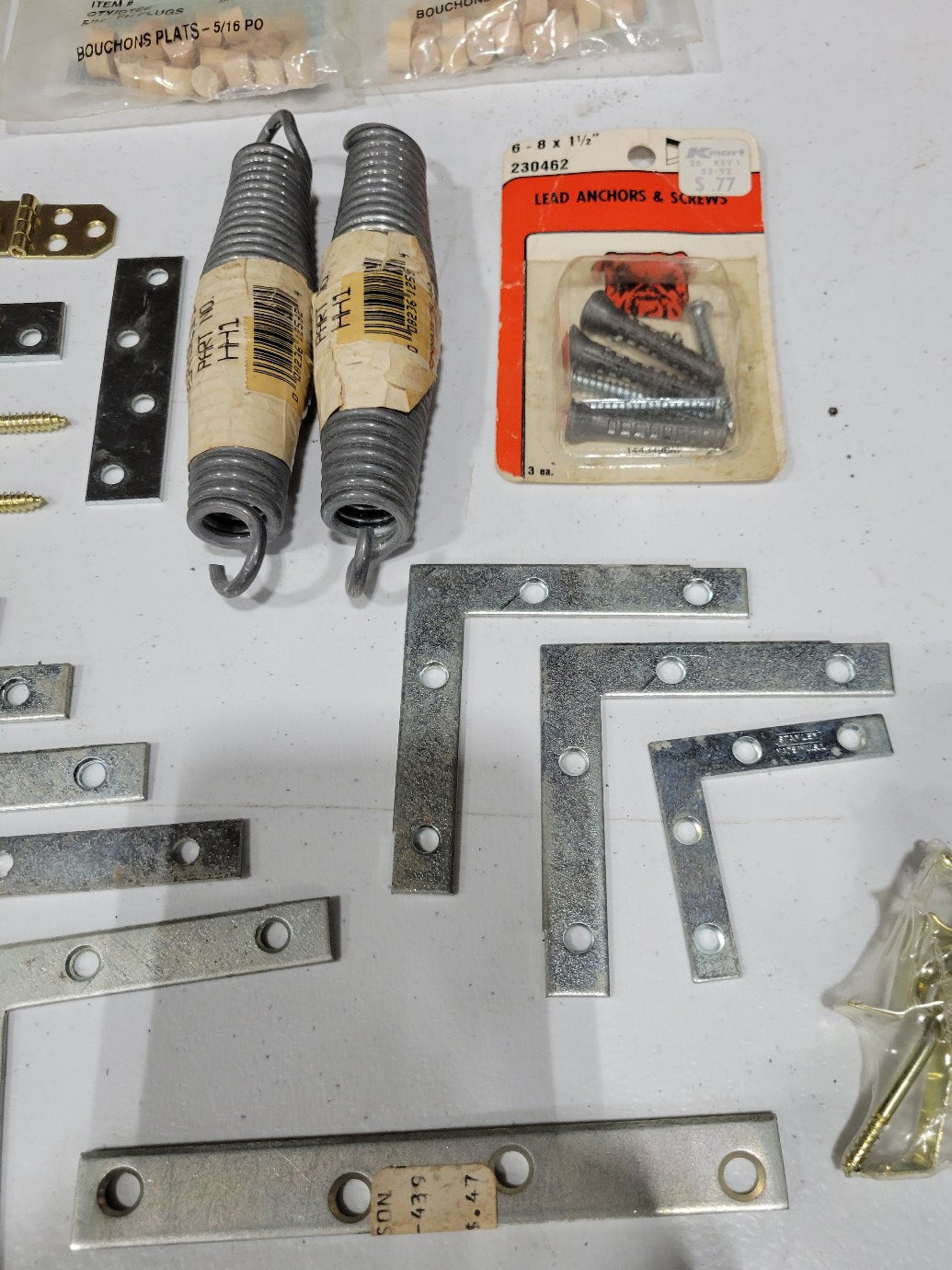 Mixed Lot – Mending Plates, L-Brackets, Springs, Wood Plugs & Misc. Hardware