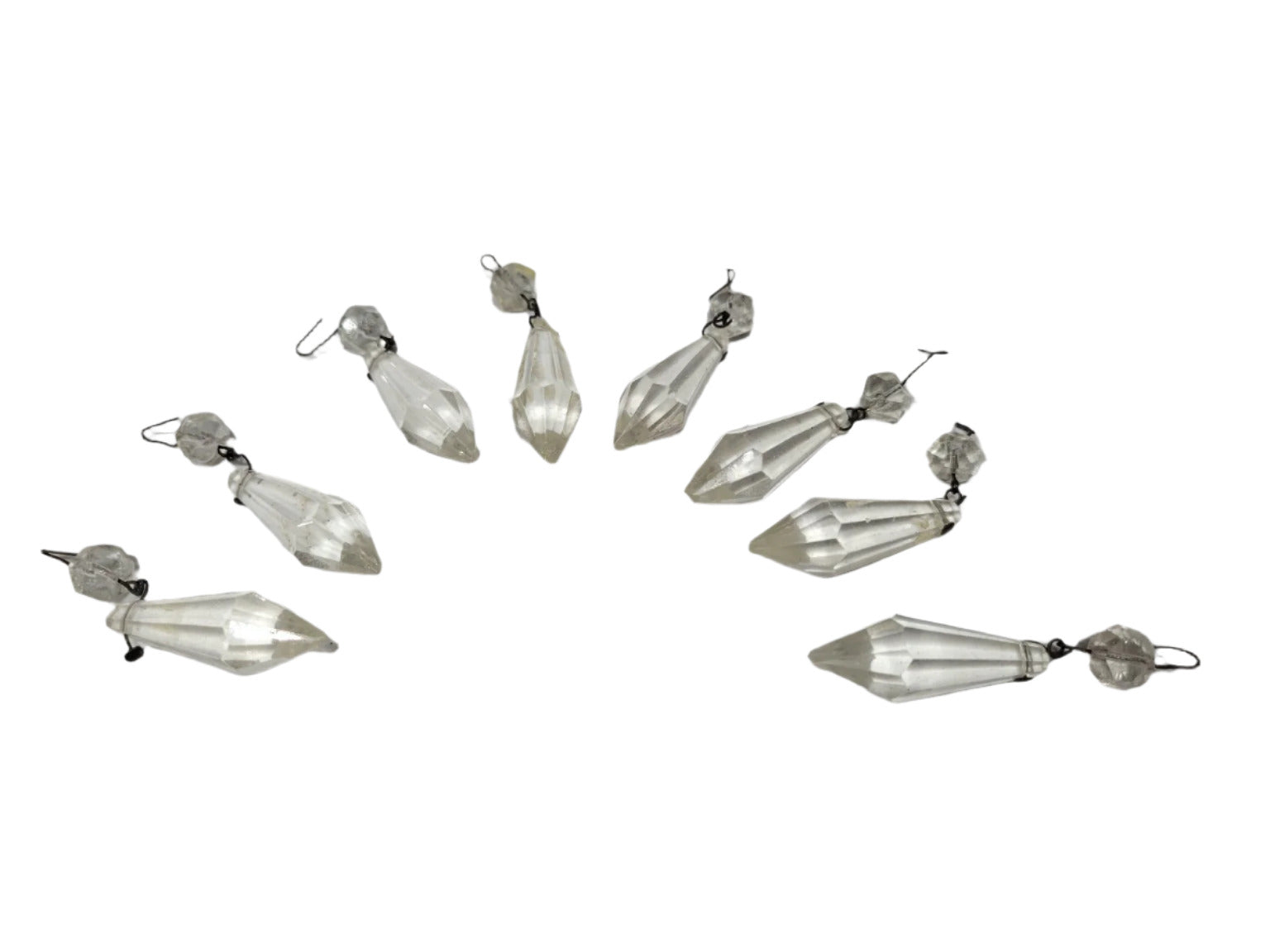 Set of 8 Vintage Glass Prism Chandelier Crystals – 2 Drop Pendants
