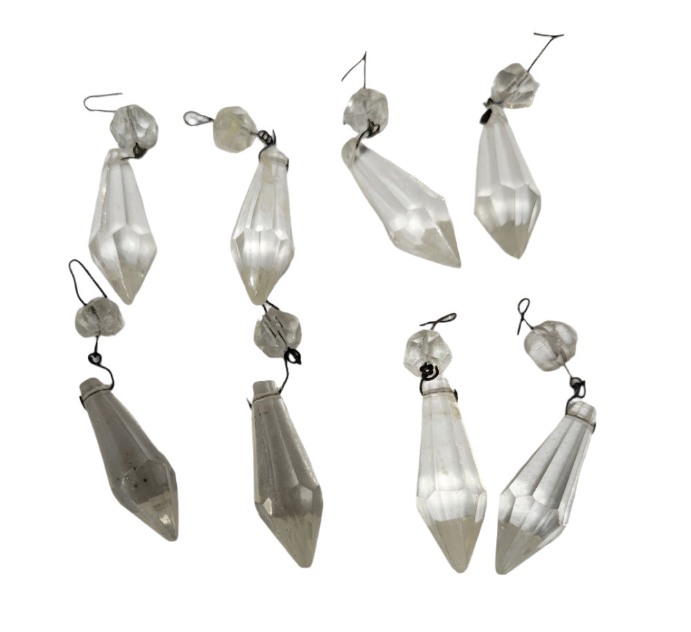 Set of 8 Vintage Glass Prism Chandelier Crystals – 2 Drop Pendants