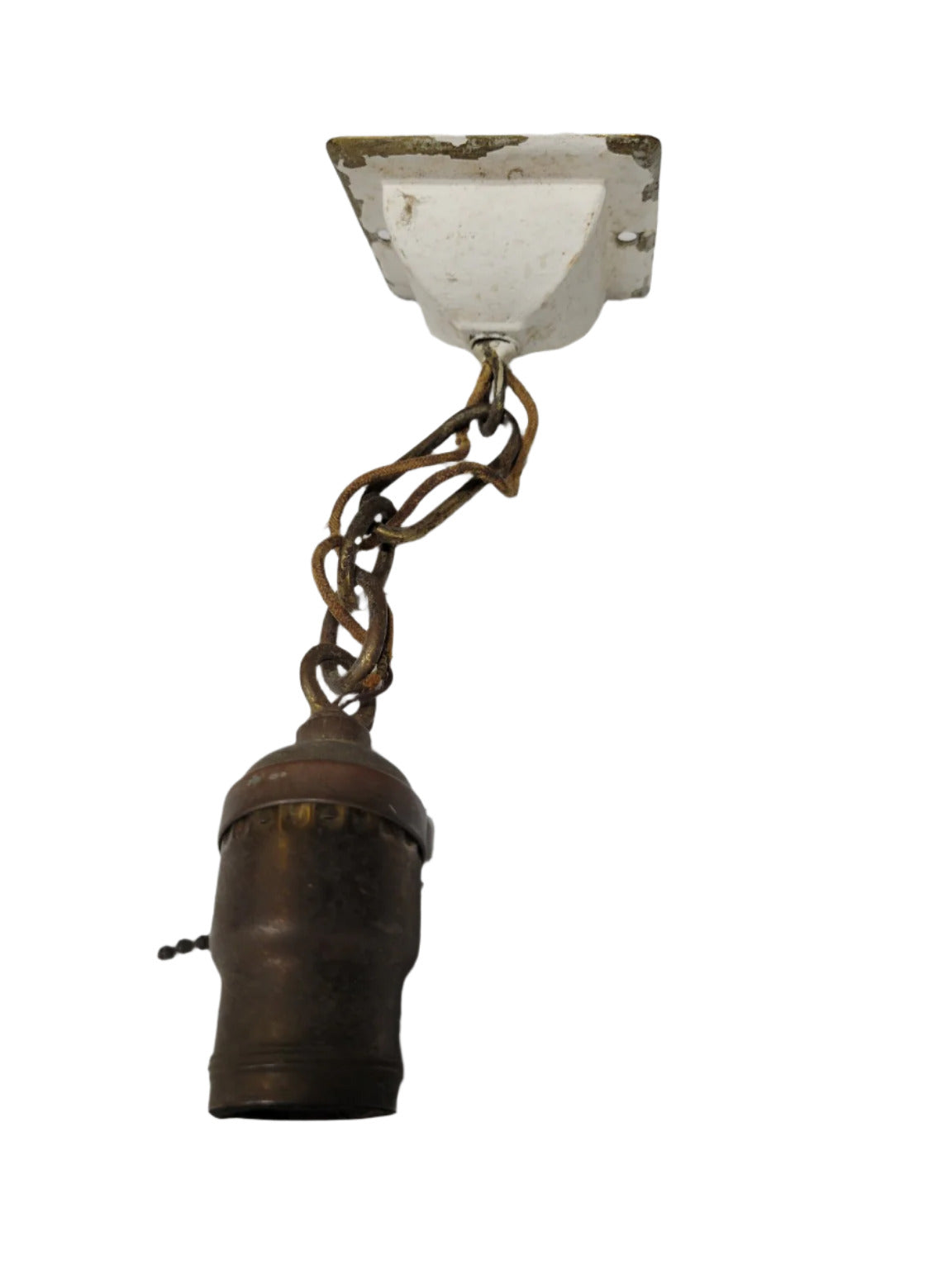 Antique Brass Pendant Light Socket with Ceiling Canopy – 10" Drop (As Is-Needs Rewiring)