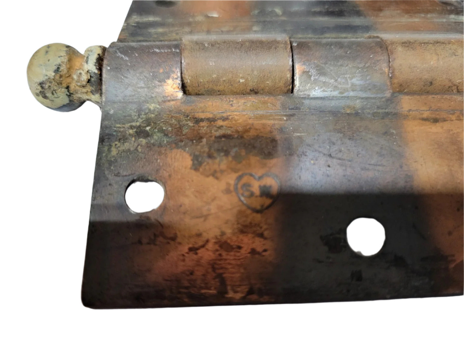 Pair of Antique Brass-Plated Door Hinges with Ball Tips – 3 ½" x 3 ½"