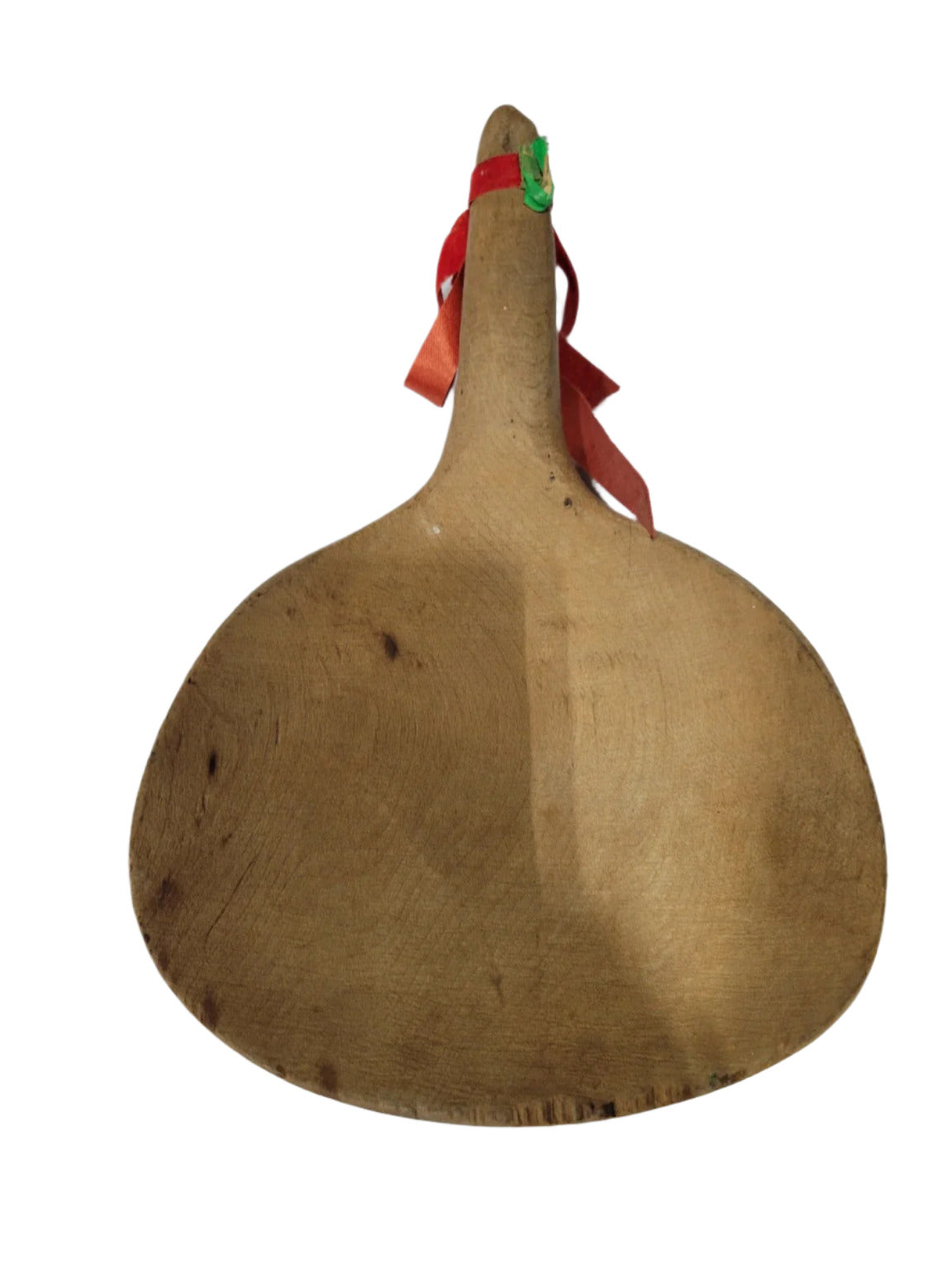 Primitive Hand-Carved Wooden Spoon with Ribbon – 8" H