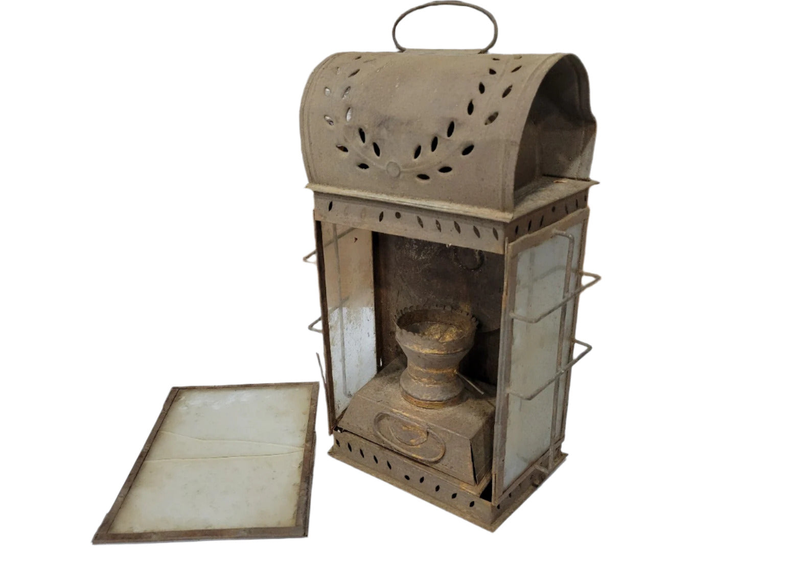 Antique Tin Wall Lantern with Punched Decoration – Restoration Piece AS IS