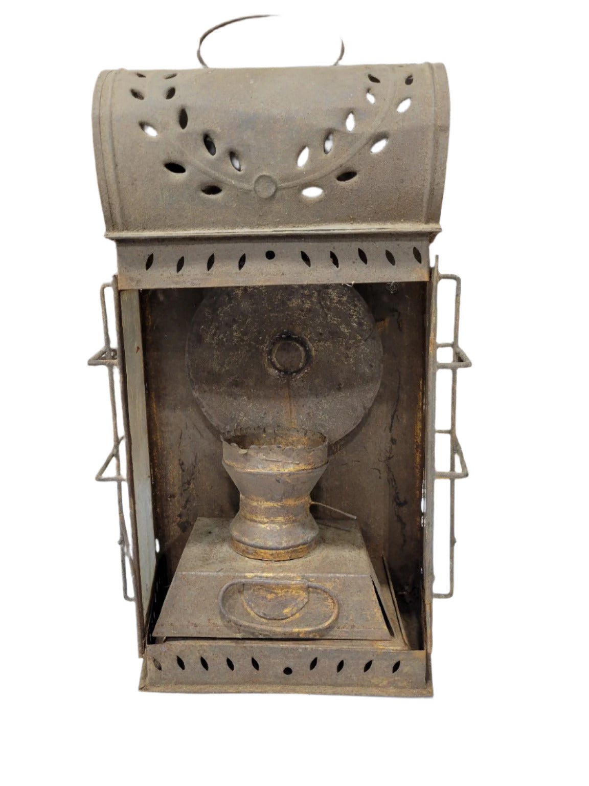 Antique Tin Wall Lantern with Punched Decoration – Restoration Piece AS IS