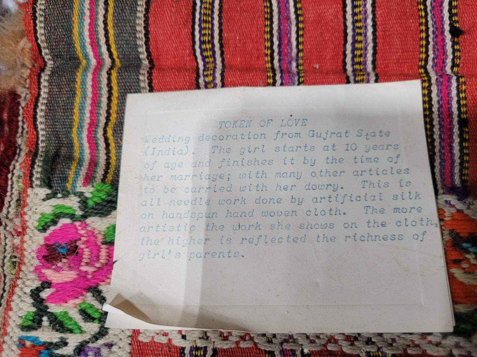 Vintage Gujarati Wedding Textile – “Token of Love” Embroidered Dowry Cloth