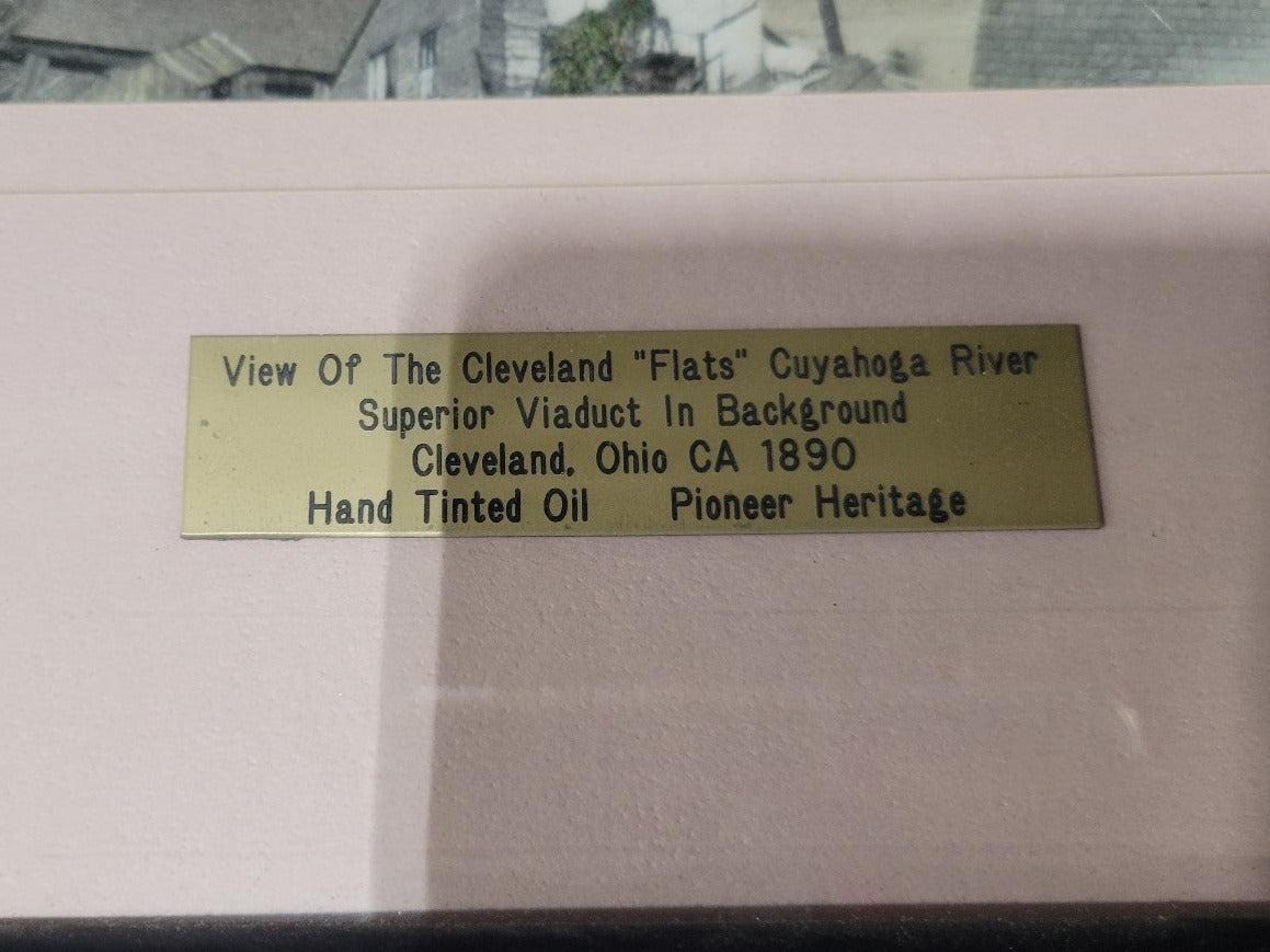 Hand-Tinted 1890 Cleveland Flats Cuyahoga River Print – Framed