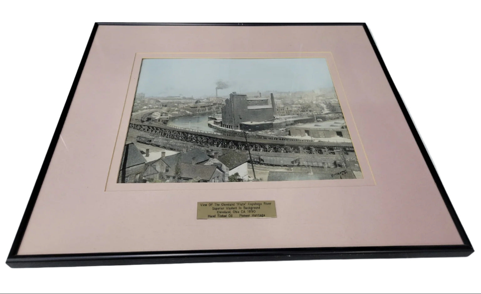 Hand-Tinted 1890 Cleveland Flats Cuyahoga River Print – Framed