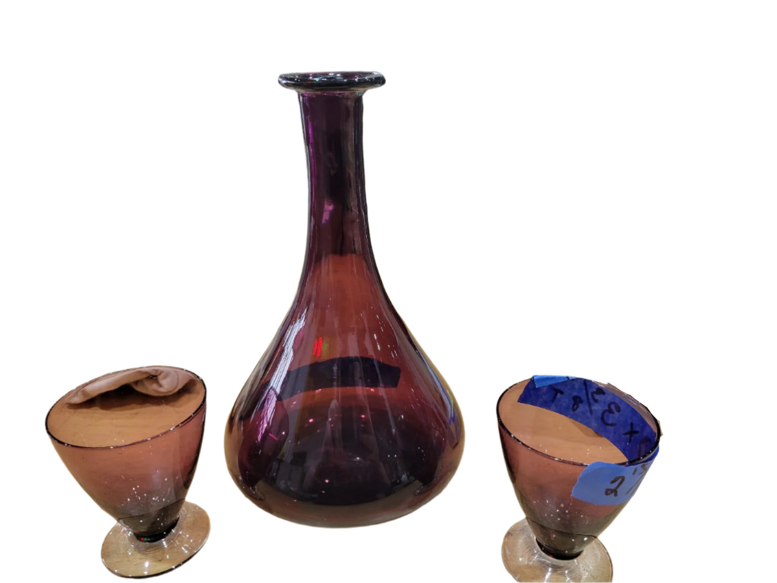 Vintage Amethyst Glass Decanter with Matching Cordial Glasses – 3-Piece Set