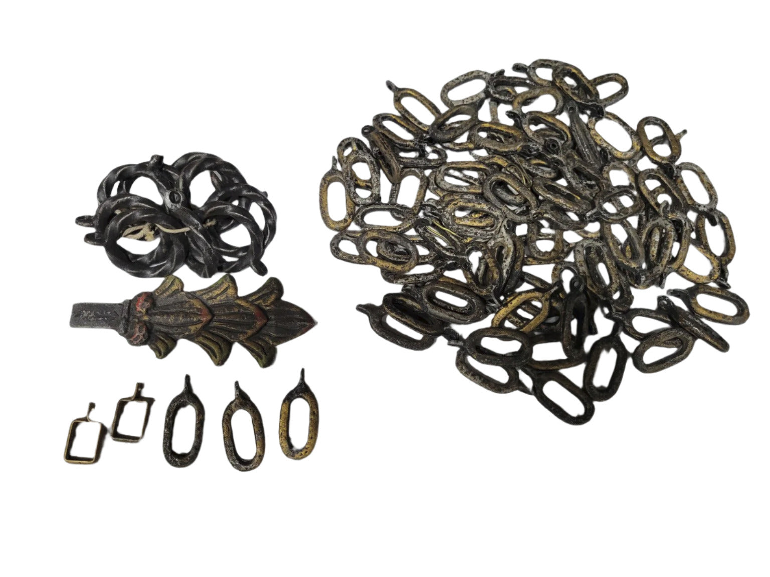 Lot of Antique Cast Iron Curtain Hardware – Painted Floral Motif