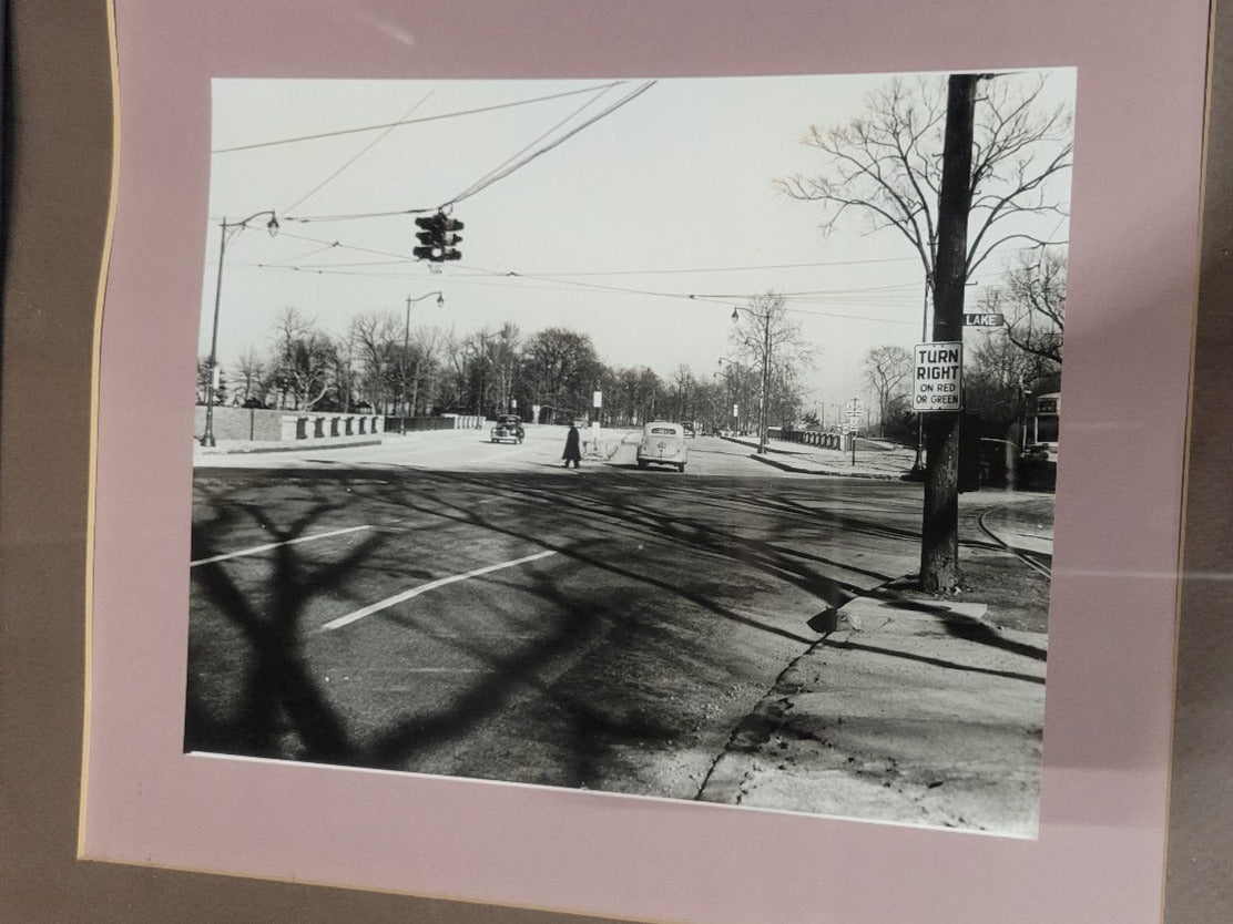 Framed Black & White Cleveland Streetcar Photographs – Set of 3, Midcentury Urban Scene