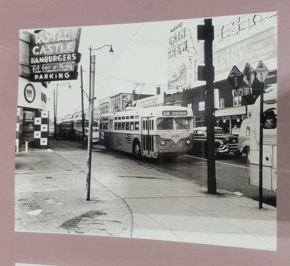 Framed Black & White Cleveland Streetcar Photographs – Set of 3, Midcentury Urban Scene