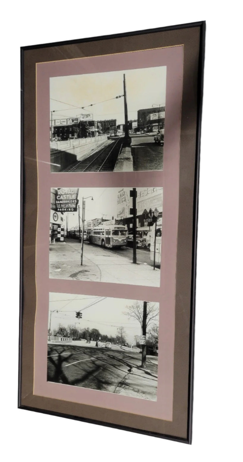 Framed Black & White Cleveland Streetcar Photographs – Set of 3, Midcentury Urban Scene