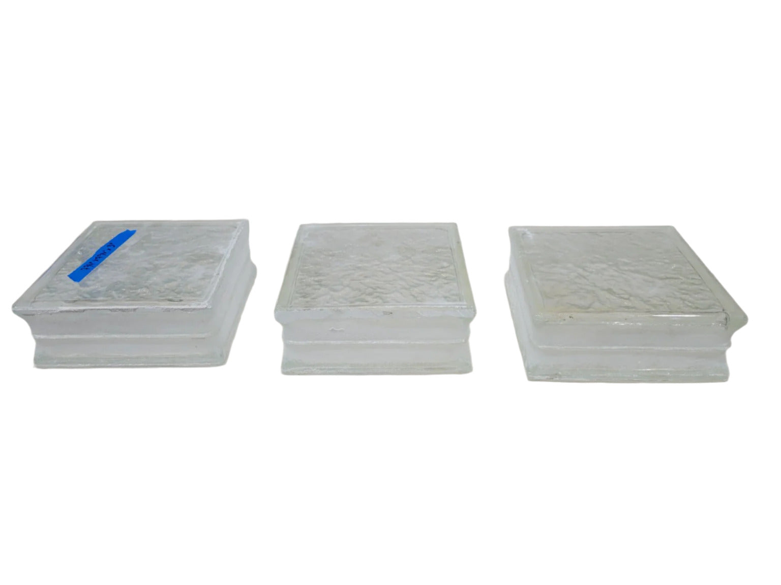 Set of Vintage Textured Glass Blocks – 7 ¾" x 7 ¾" x 3"