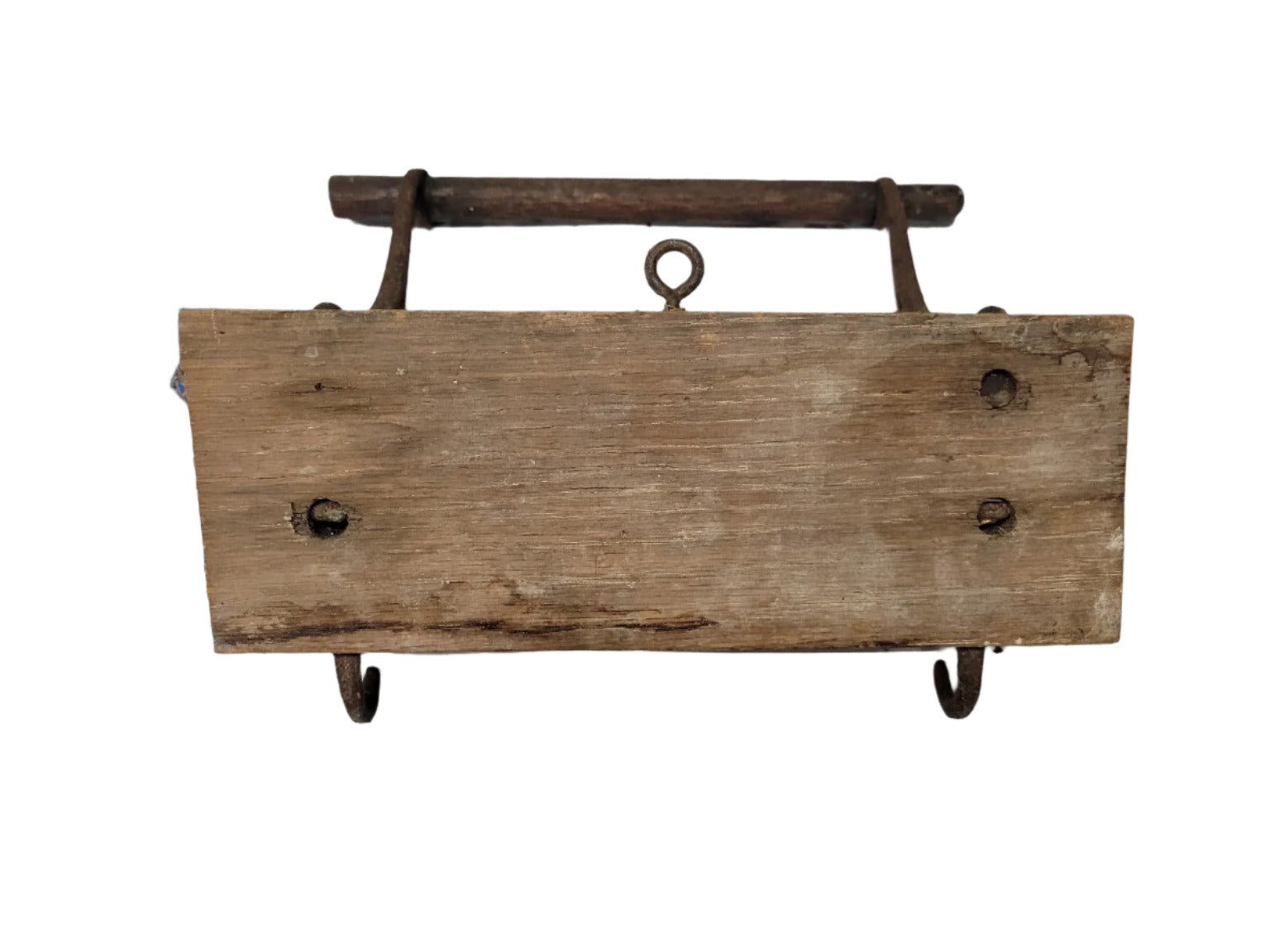 Antique Cast Iron & Wood Wall-Mounted Towel Bar with Hooks
