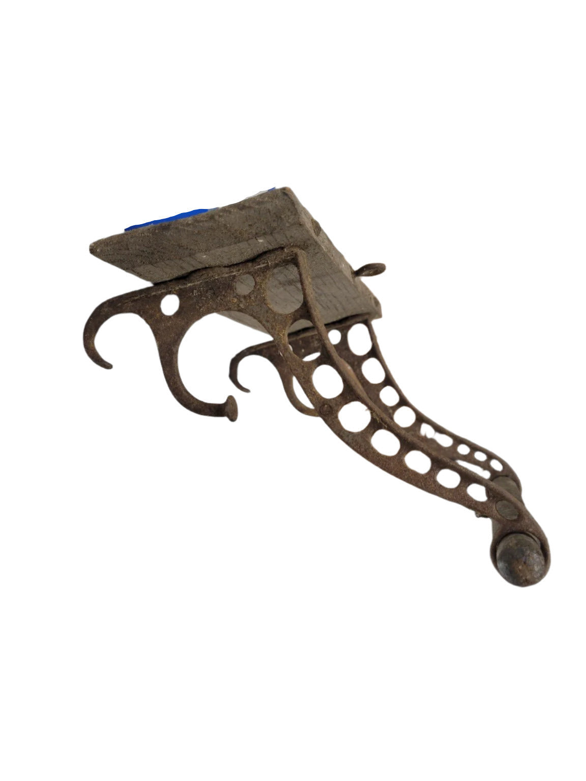 Antique Cast Iron & Wood Wall-Mounted Towel Bar with Hooks