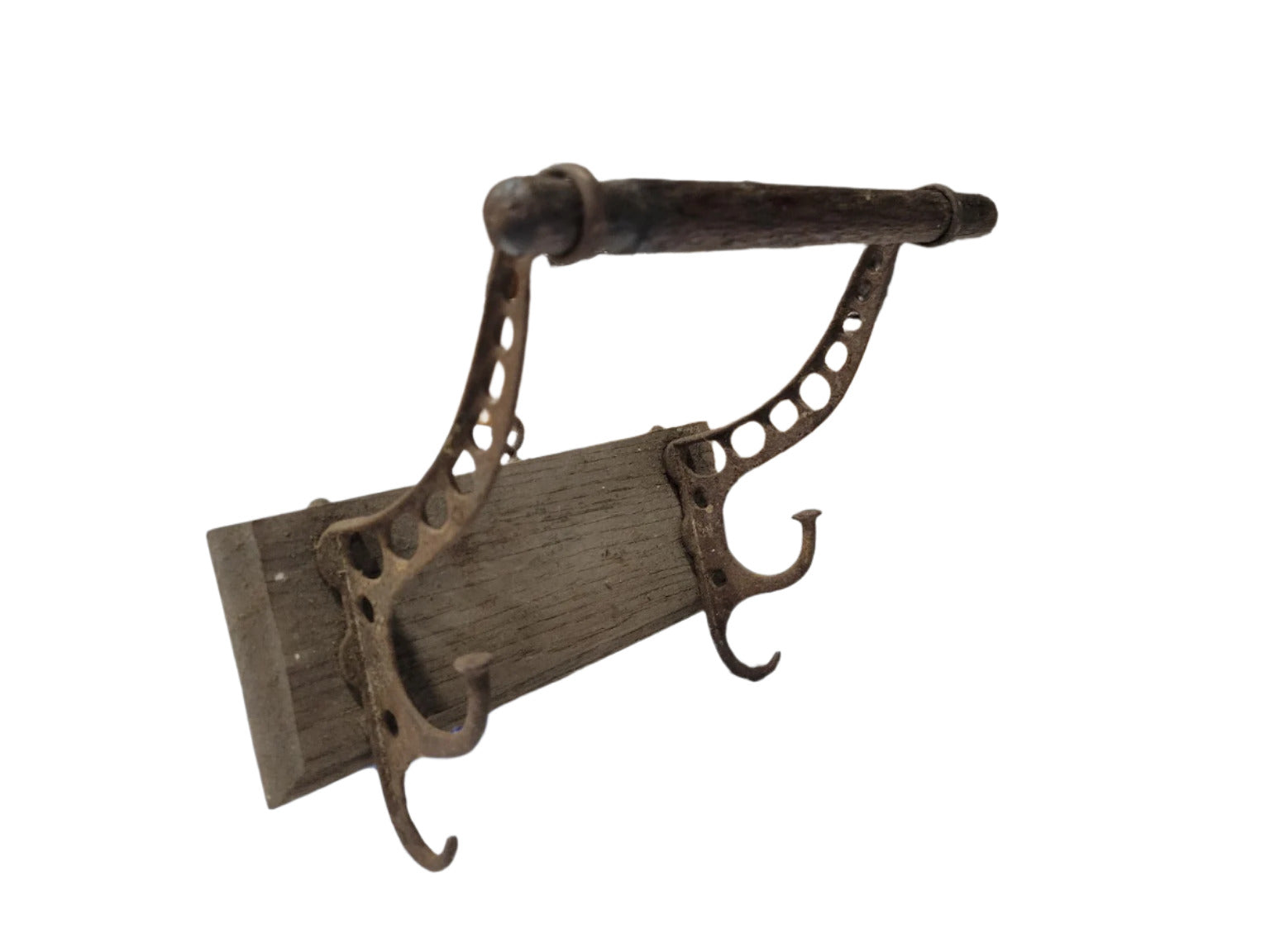 Antique Cast Iron & Wood Wall-Mounted Towel Bar with Hooks