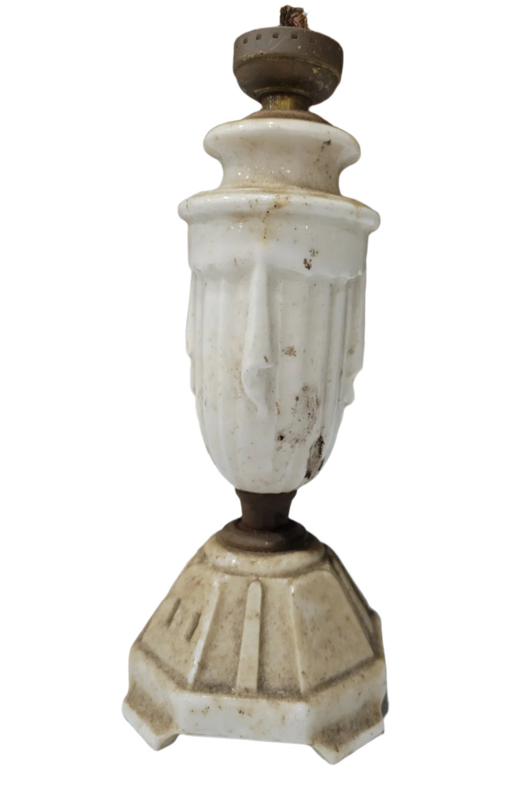 Antique White Porcelain Table Lamp Base – Fluted Design with Socket AS IS