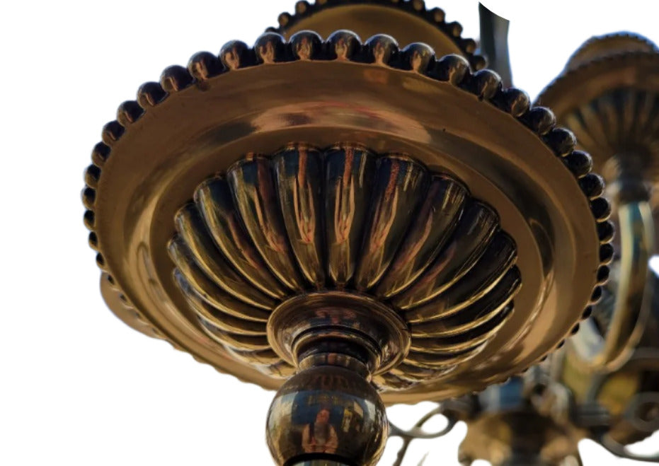 Vintage Solid Brass 12-Light Chandelier – 36" Diameter