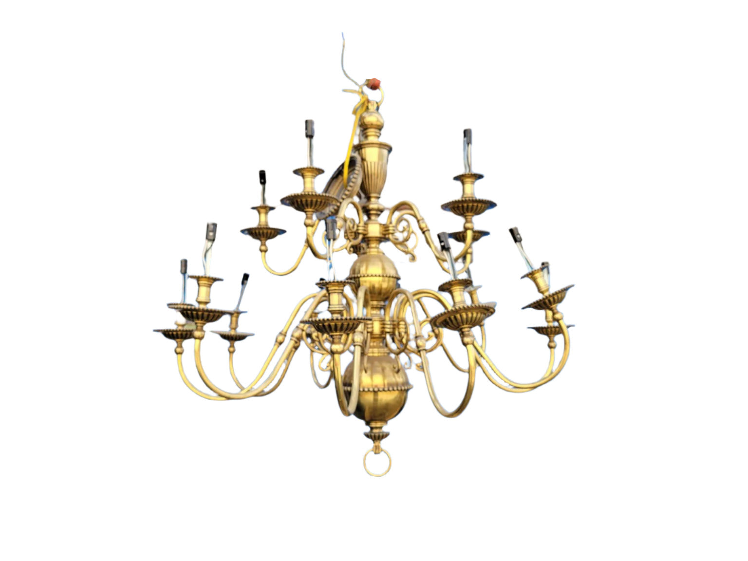 Vintage Solid Brass 12-Light Chandelier – 36" Diameter