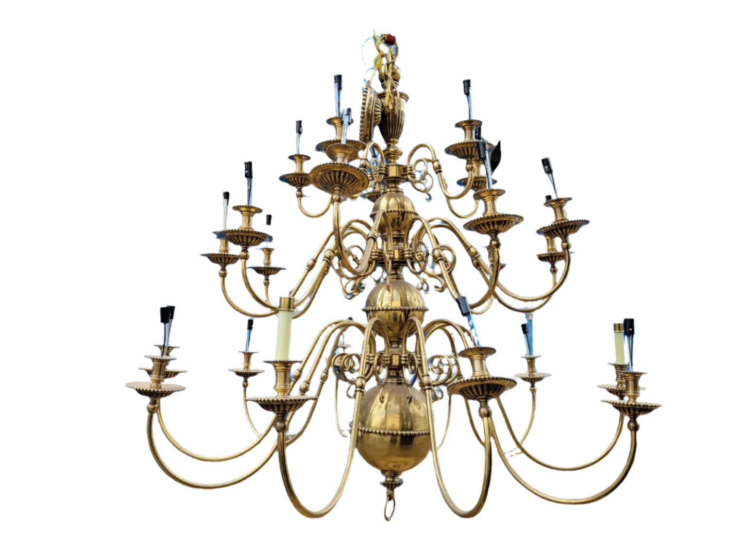 Oversized Vintage Solid Brass 18-Light Chandelier – 42" Diameter