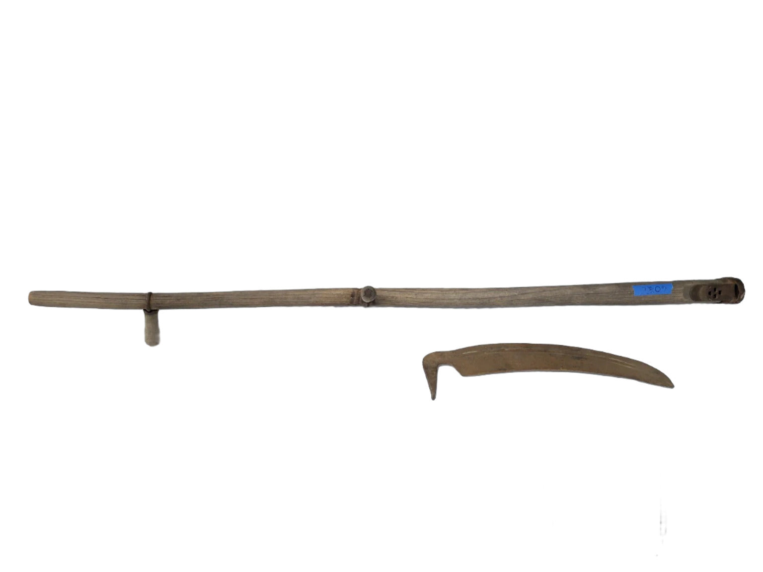 Antique Hand-Forged Grain Scythe with Curved Wooden Snath